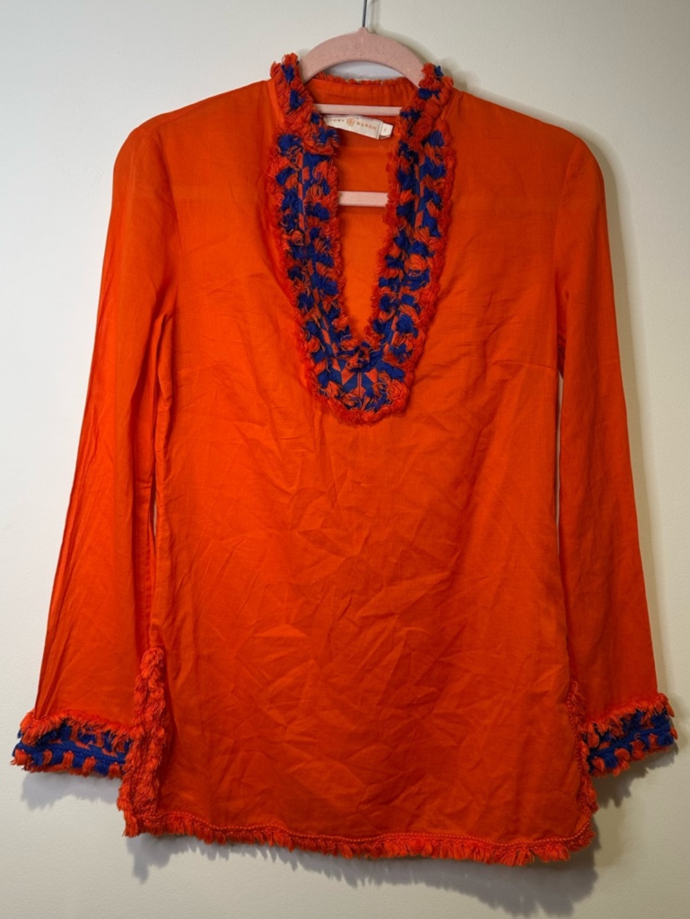 tory burch samba fringe tunic top size 0